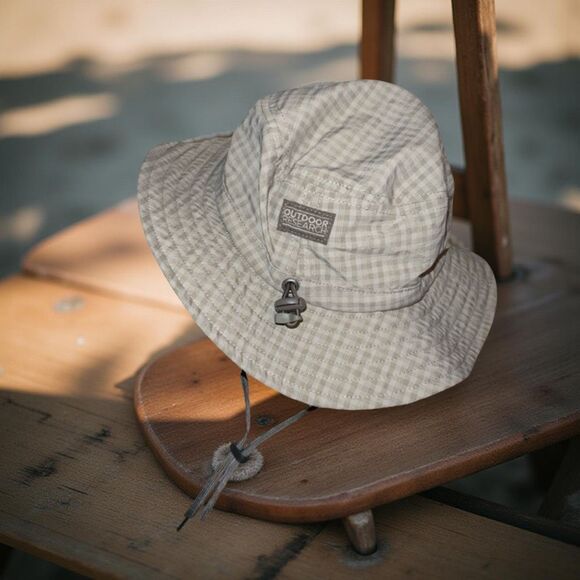 OR Outdoor Research Size Medium 3-6Y Boonie Bucket Sun Hat Gray Tan Check Plaid - Picture 1 of 6